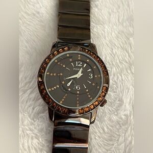 Fossil Brown Gunmetal Watch with Amber Crystal Bezel